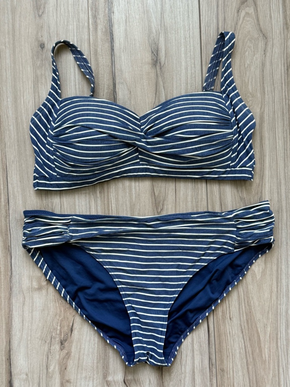 Tummy Flattering- Nip Tuck Striped Navy and White Bikini Set - Bikini Size 12